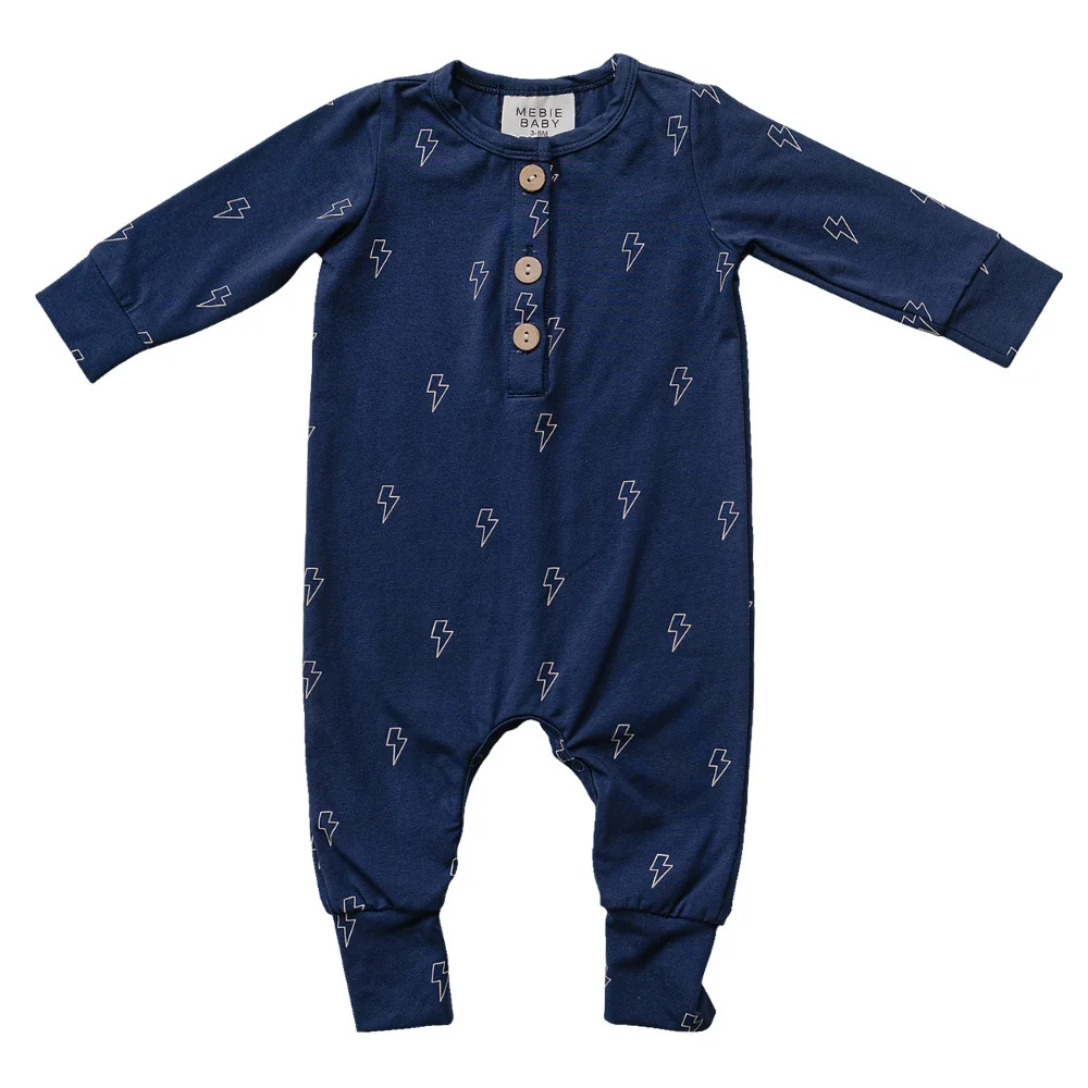 Lightening Bolt Button Romper | Mebie Baby