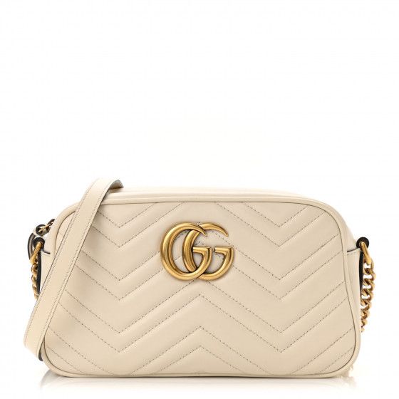 GUCCI Calfskin Matelasse Small GG Marmont Chain Shoulder Bag White | FASHIONPHILE | FASHIONPHILE (US)