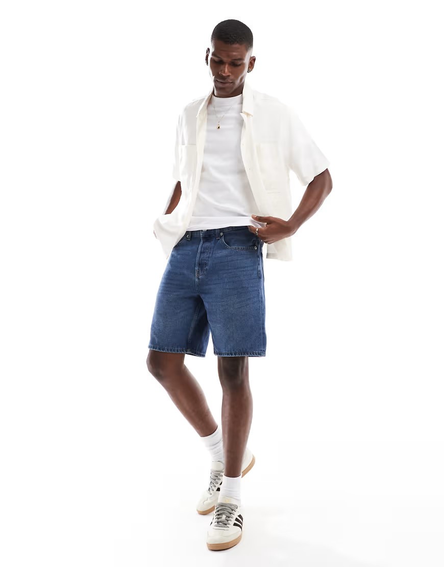 ONLY & SONS Edge straight fit denim shorts in dark blue wash-Navy | ASOS (Global)