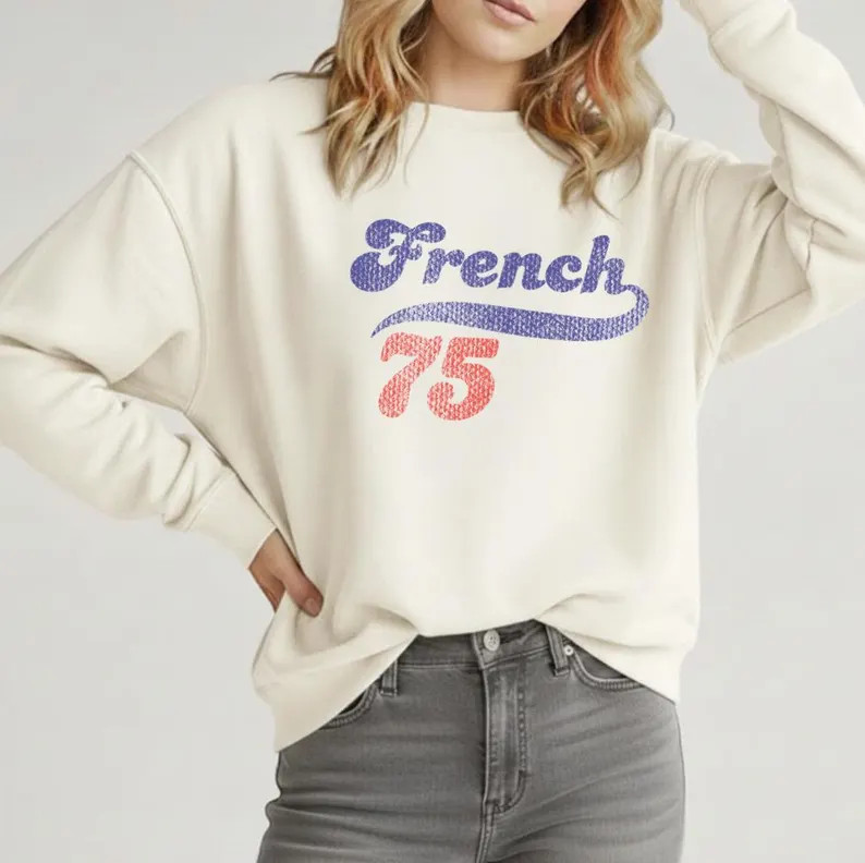French 75 Vintage Cocktail Sweatshirt - Retro Athletic Crewneck - Etsy | Etsy (Global)