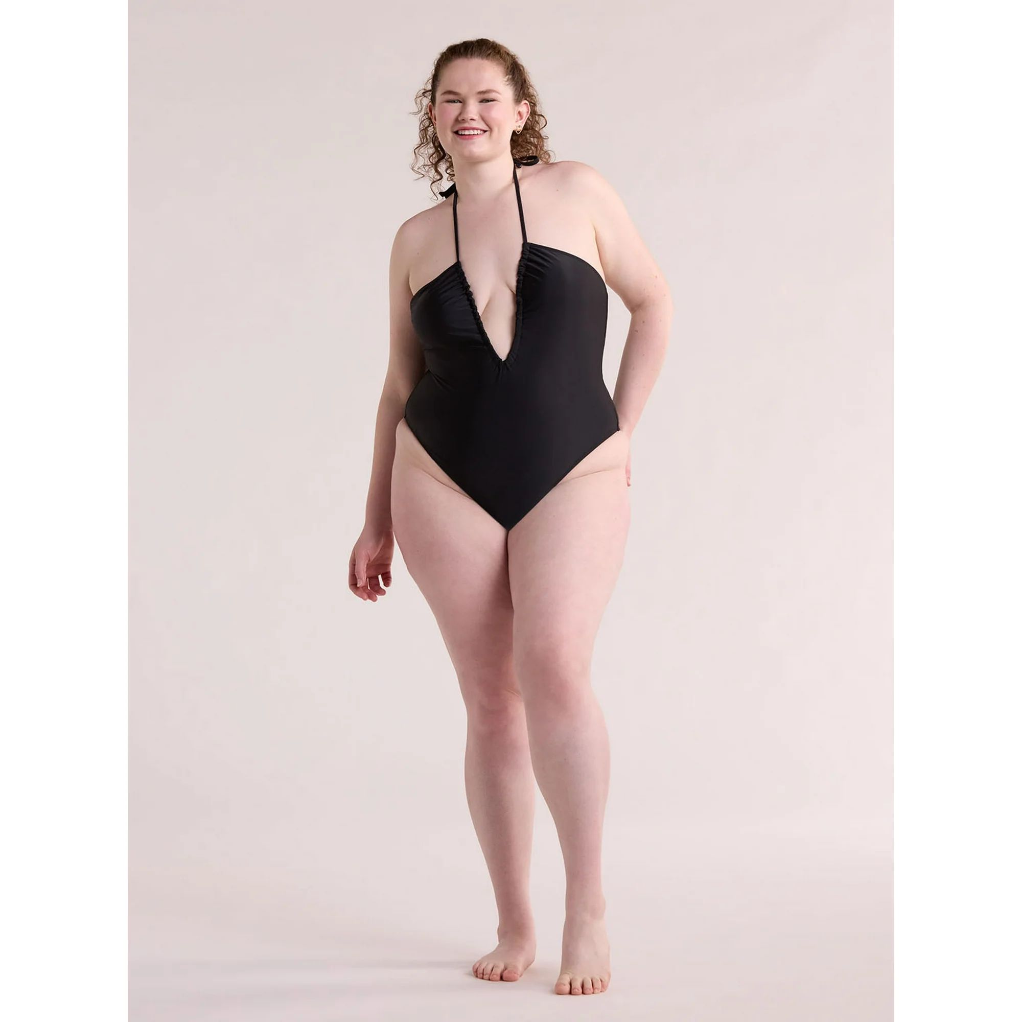 No Boundaries Juniors’ Ruched V-Neck One-Piece Swimsuit, Sizes XS-XL | Walmart (US)
