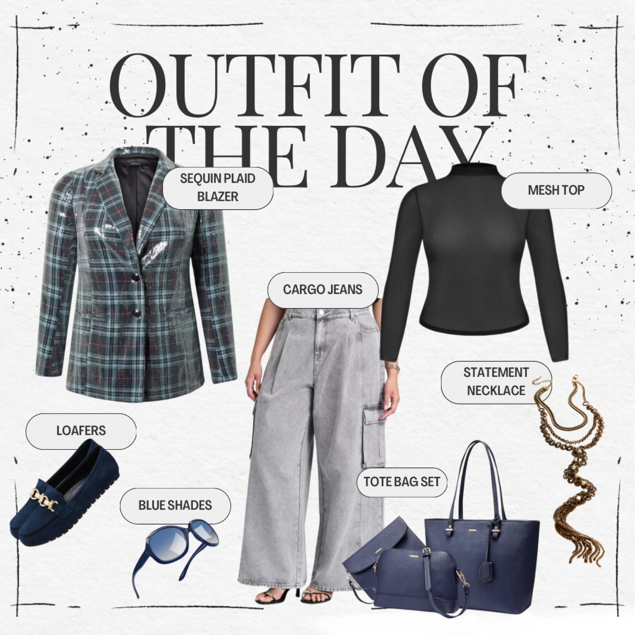 Cargo jeans are the ultimate balance between comfort and style, especially when paired with a bold plaid sequin blazer. I styled this look with a black mesh top for a sleek base and added gold statement jewelry to complement the blazer’s shine. 

Navy loafers and a matching tote bag make this outfit office-friendly or perfect for a casual night out. If you’re new to styling cargos, balance the oversized pants with a tailored top or blazer for a put-together look.

#LTKStyleTip #LTKPlusSize #LTKFindsUnder50