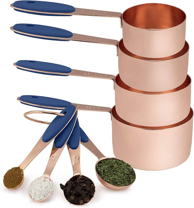 Cook with Color 8 Piece Copper Measuring Cups and Measuring Spoon Set Stainless Steel with Soft T... | Amazon (US)