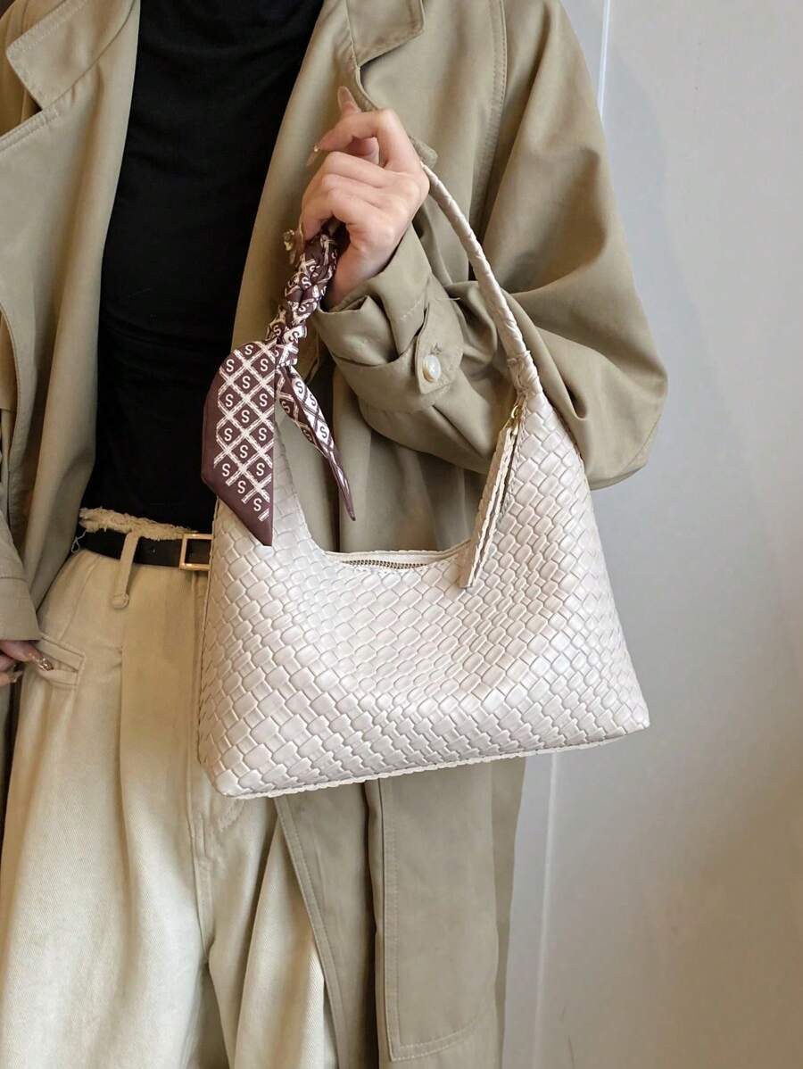 1pc Minimalist Beige Shoulder Armpit Bag With Free Scarf | SHEIN