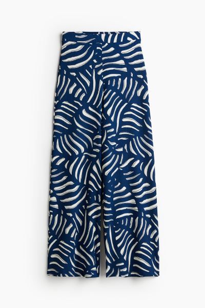 Wide jersey trousers - Dark blue/Patterned - Ladies | H&M GB | H&M (UK, MY, IN, SG, PH, TW, HK)