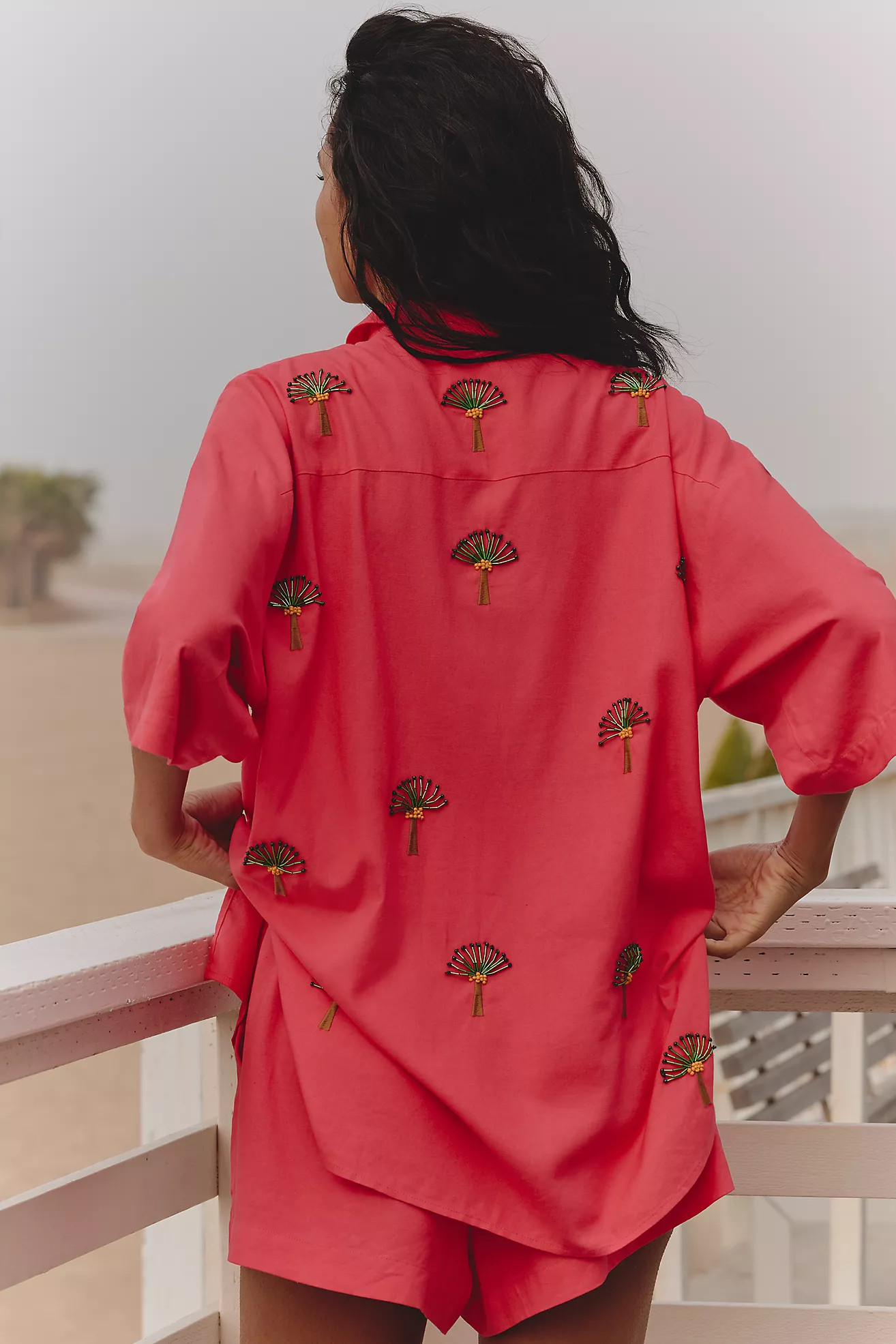 Farm Rio x Anthropologie Deco Short-Sleeve Palm Tree Buttondown Top | Anthropologie (US)