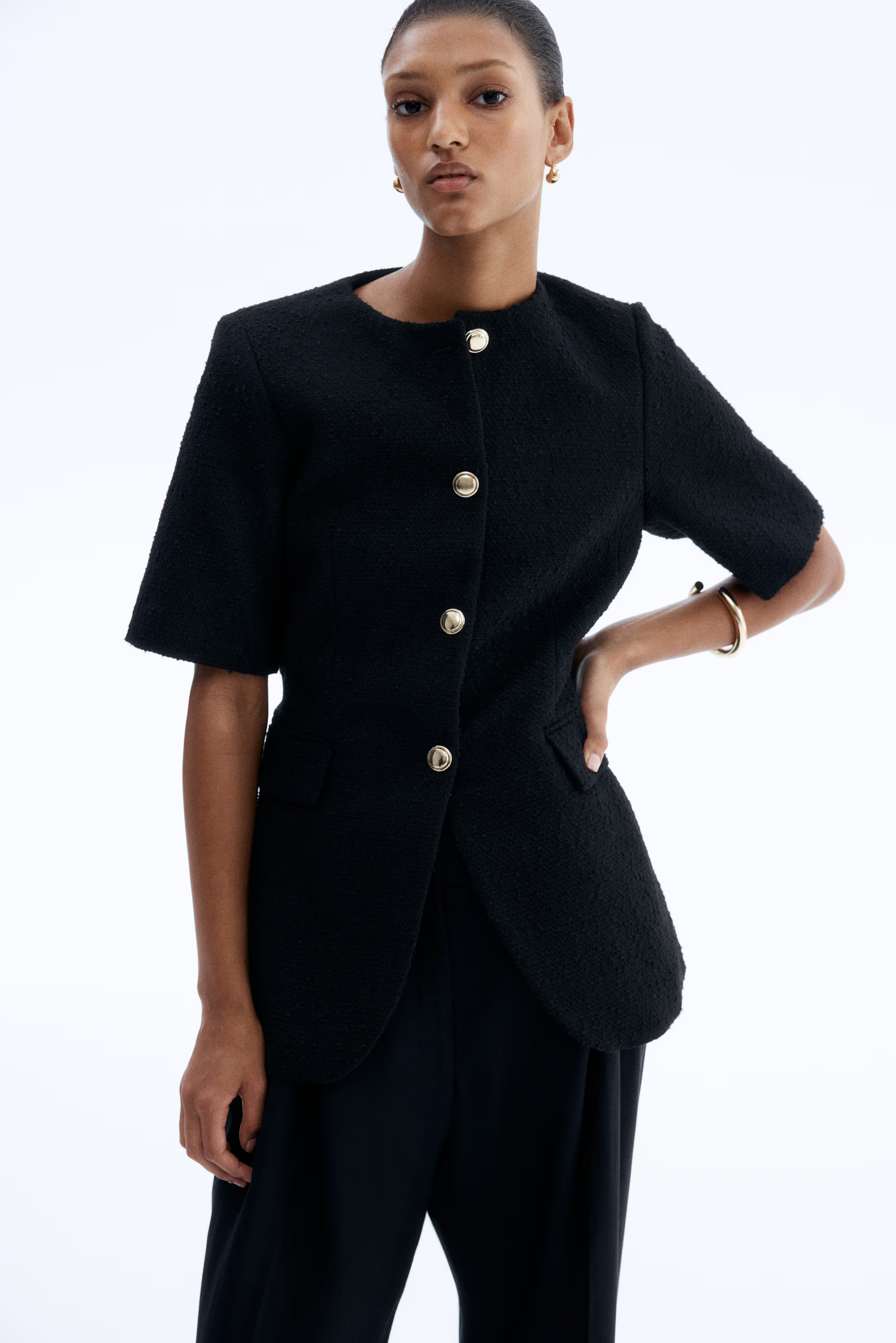 Bouclé blazer - Black - Ladies | H&M GB | H&M (UK, MY, IN, SG, PH, TW, HK)