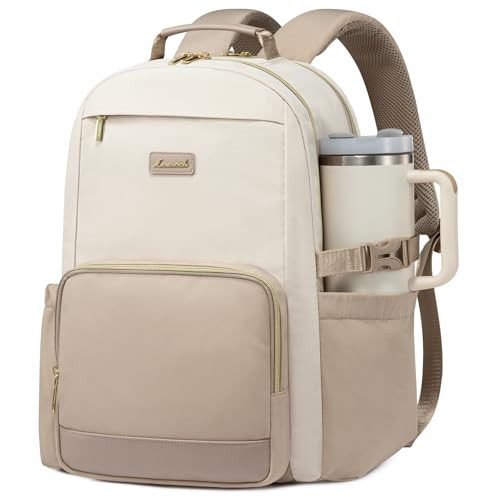 LOVEVOOK Laptop Backpack for Women with Pouch Pocket for Large Capacity Cup,15.6 Inch Laptop Computer Bag Travel Backpack Purse,Waterproof Work Business Backpack College Teacher Bags,Beige-Khaki | Amazon (US)