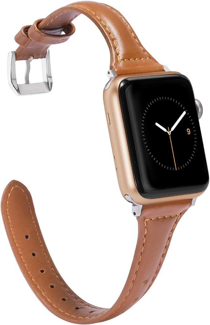 Wearlizer Brown Slim Compatible with Apple Watch Bands' 42mm 44mm for iWatch Womens Mens, Top Gra... | Amazon (US)