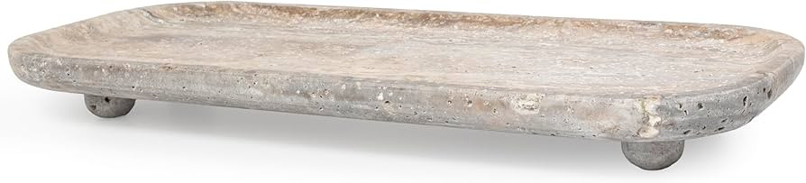 Travertine Marble Footed Tray in White Marble or Silver Travertine – Available in Two Sizes. (S... | Amazon (US)