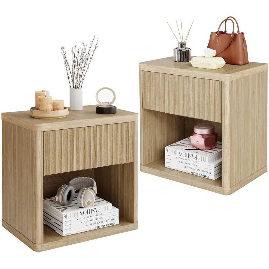 Large Modern Nightstand with Drawer Storage 22.8Inch Wide Fluted Bedside Table End Table for Bedr... | Amazon (US)