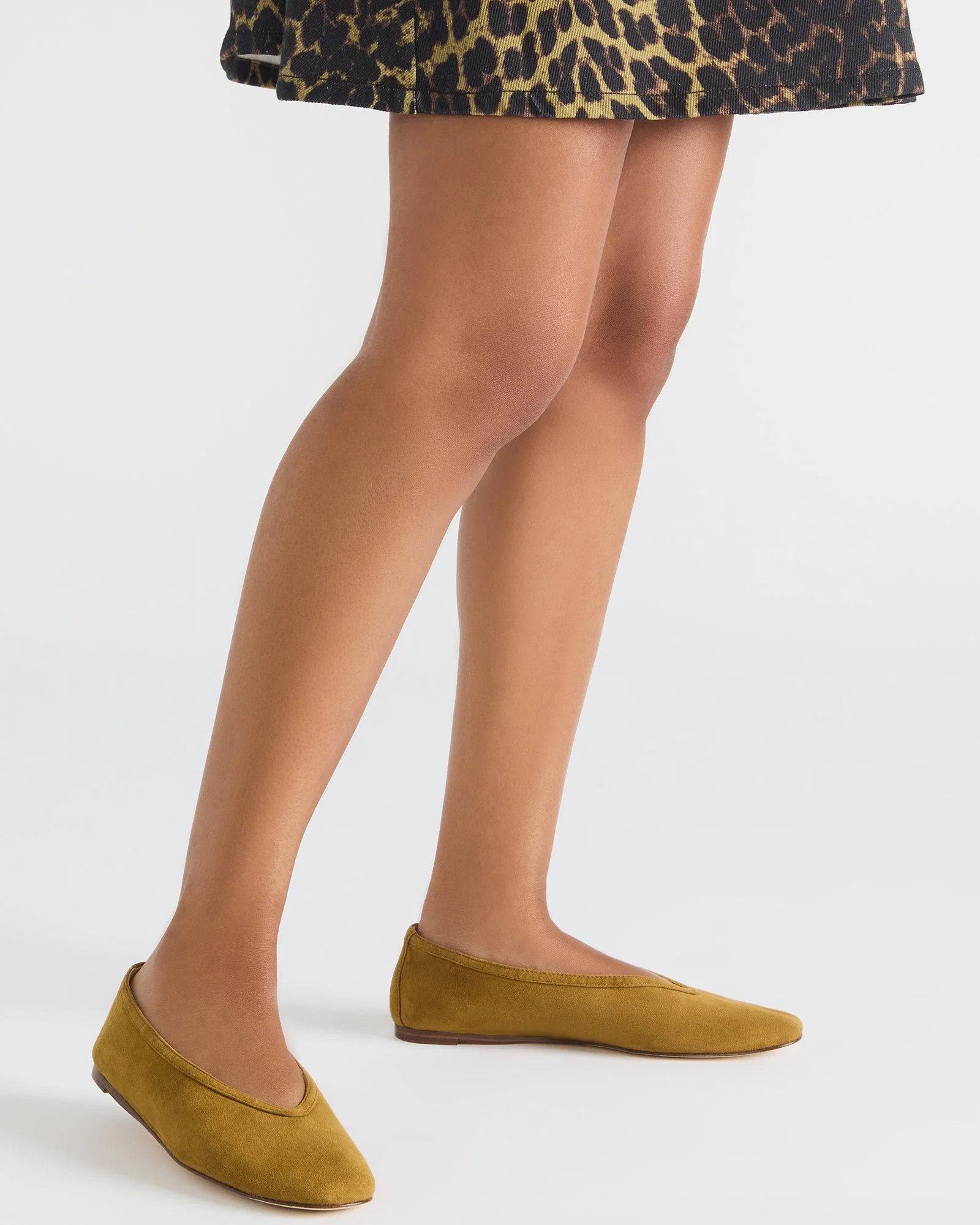 LENI Mustard Suede Square-Toe Ballet Women's Flat | Steve Madden (US)