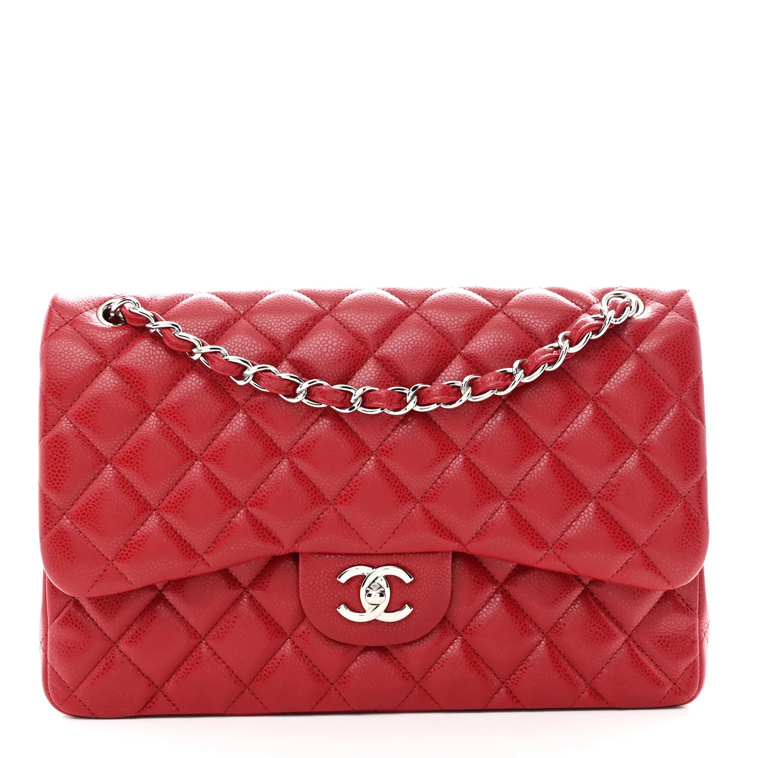 Caviar Quilted Jumbo Double Flap Red | FASHIONPHILE (US)
