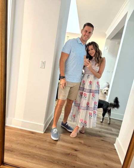 Our embryo transfer day outfits! I’m in a small smocked maxi dress from Tuckernuck and slides. Sean in a large polo, size 36 khaki shorts and denim color sneakers. 

#LTKstyletip #LTKmens #LTKfamily