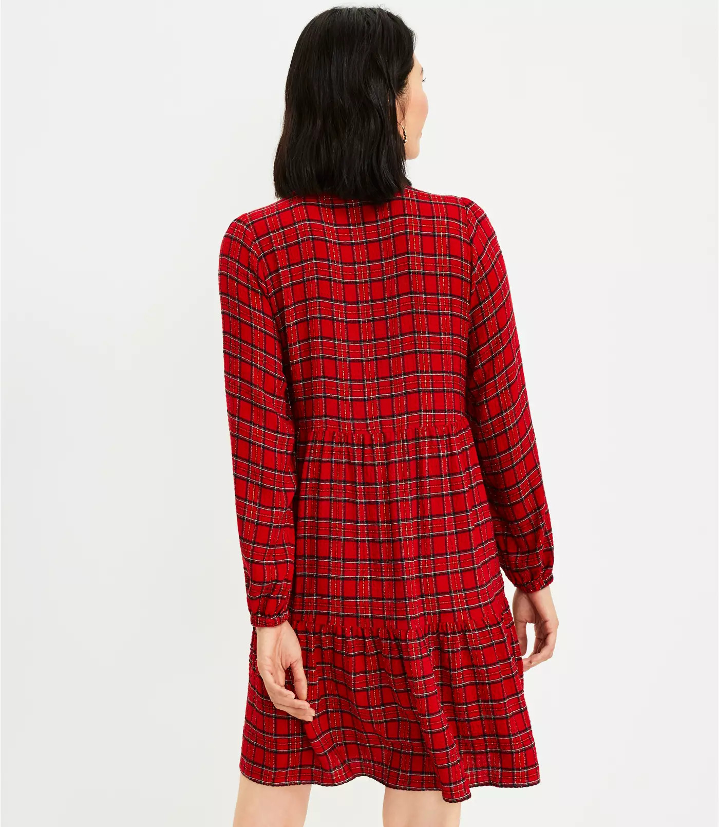 Shimmer Plaid Tiered Pocket Dress | LOFT