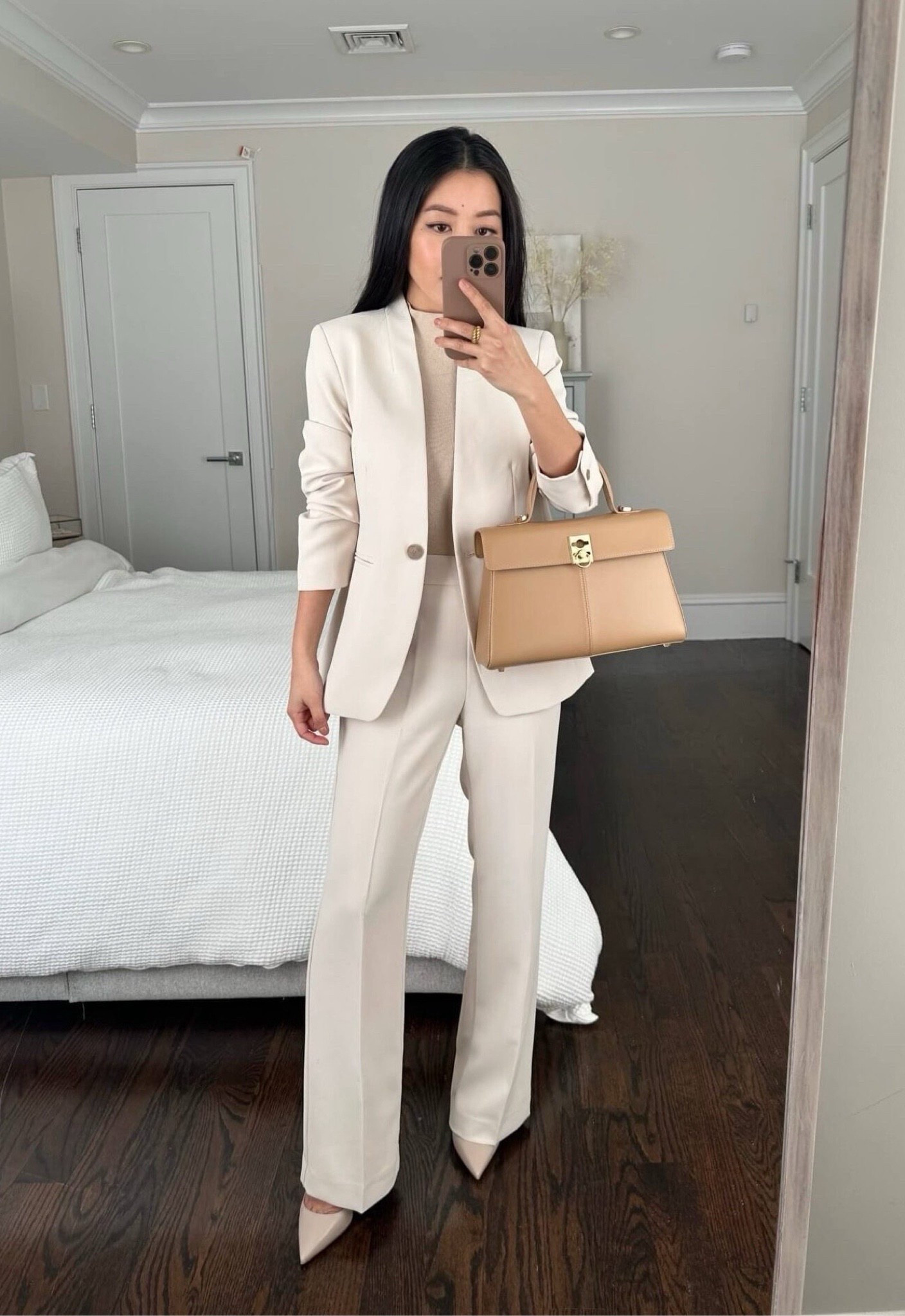 Lowest price I’ve ever seen for this crepe blazer and pants! Flash sale 50% off and free ship 

Restocked in several colors with different cuts to choose from. This particular crepe fabric quality and drape is very good, just fyi AT runs big

The shorter jacket and wide leg pant in the same fabric looks so chic   • Ann Taylor crepe blazer in 00 petite - beautiful quality, just note Ann Taylor runs bigger so this is a loose fit on me. 

Also chic belted for going out - I add a waist belt and the blazer sleeve push up bracelets linked 

The pants run about one size big for me and the 00 petite is loose at my waist 
 • AT old mock neck top xxs  • similar heels linked   • Cafune bag (not linkable on LTK)

Petite friendly workwear, winter whites, corporate work style , suiting, interview , spring office outfit  

#LTKSeasonal #LTKWorkwear #LTKPetite