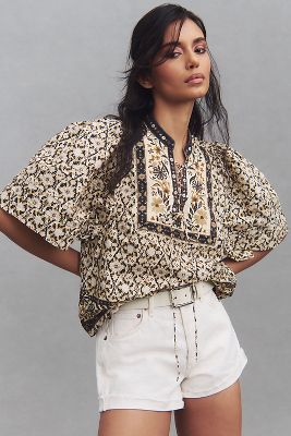 By Anthropologie Pleated Puff-Sleeve Blouse | Anthropologie (US)