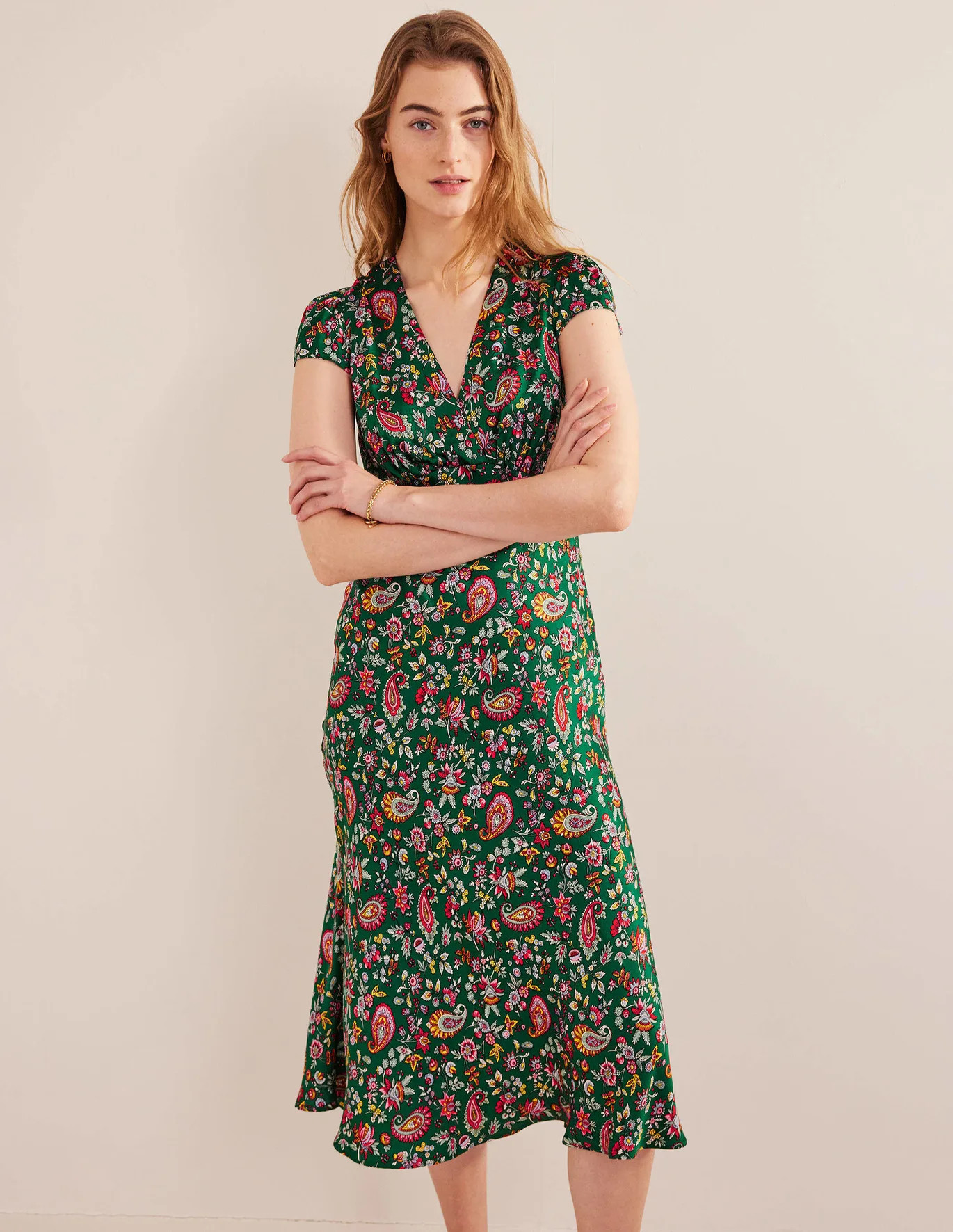 Satin Empire Midi Tea Dress | Boden (US)