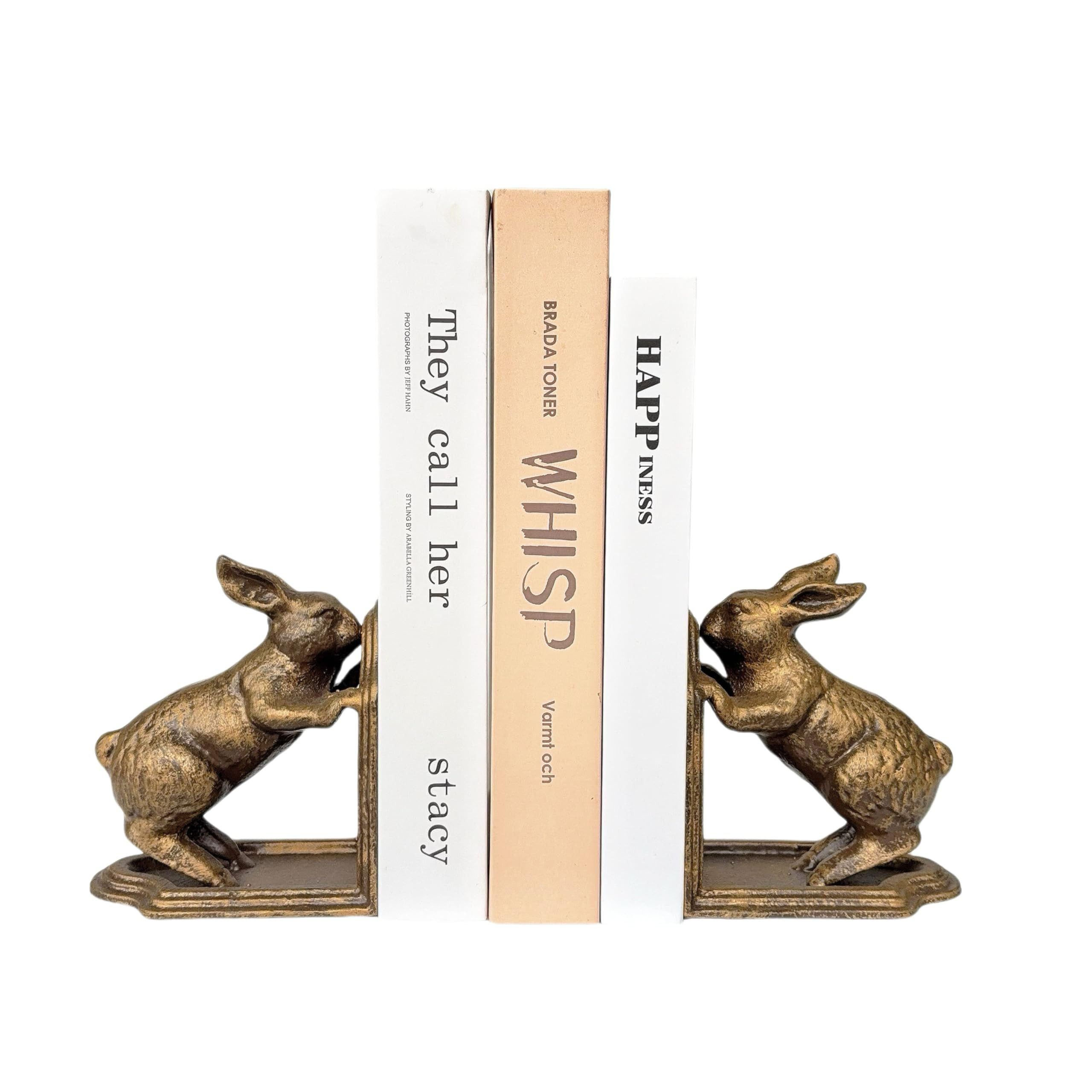Decorative Bookends Antique Gold Bunny Book Ends, Heavy Duty Cast Iron Book Ends for Shelves,Uniq... | Amazon (US)