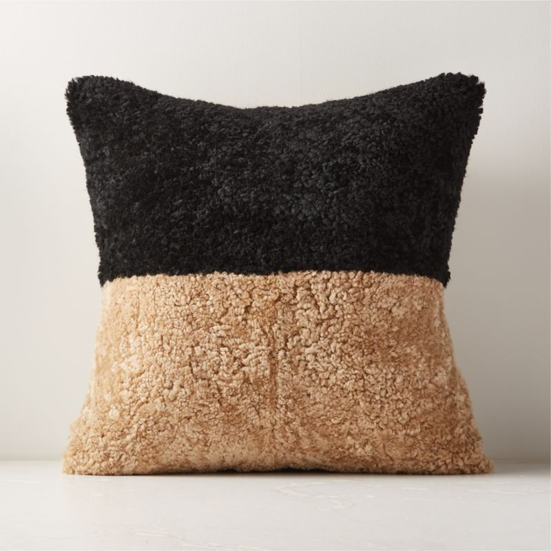 Two-Tone Shearling Modern Throw Pillow with Feather-Down Insert 20'' | CB2 | CB2