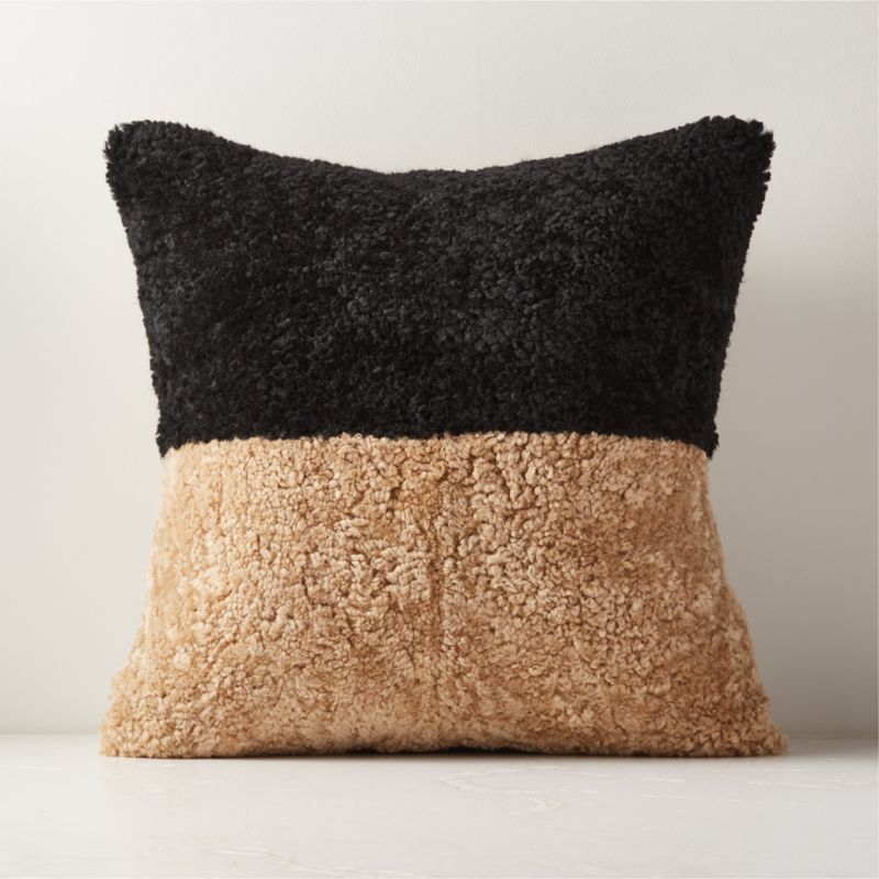 Two-Tone Neutral & Black Fur Modern Throw Pillow with Feather-Down Insert 20" + Reviews | CB2 | CB2