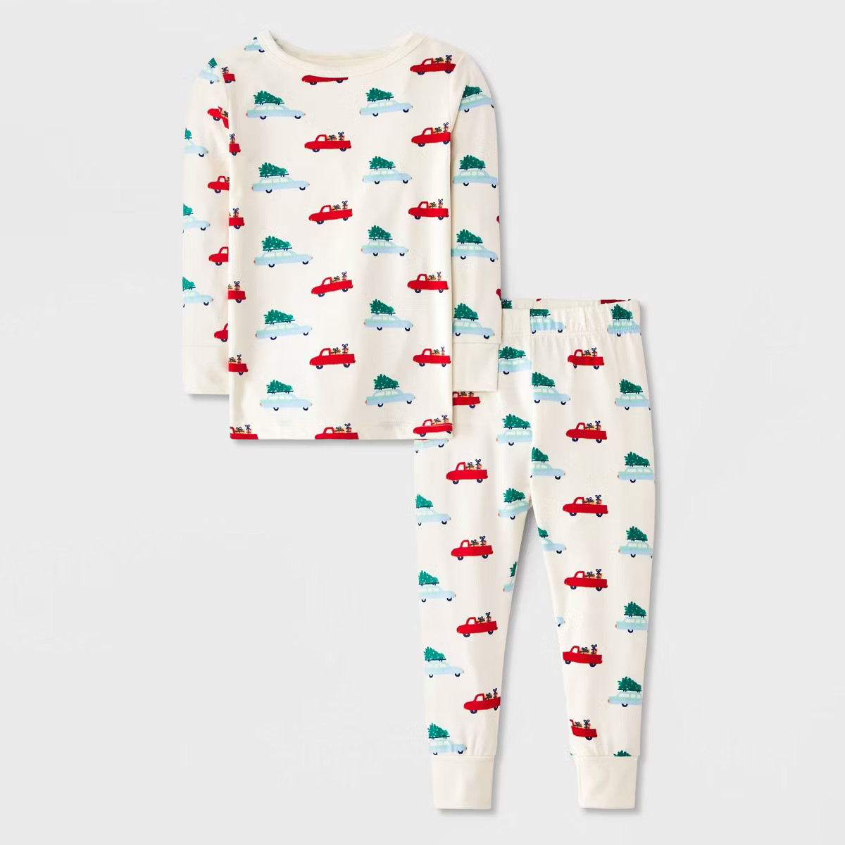 Baby Holiday Cars Long Sleeve Smooth Jersey Snug Fit Pajama Set 2pc - Cat & Jack\u2122 Cream 12M | Target