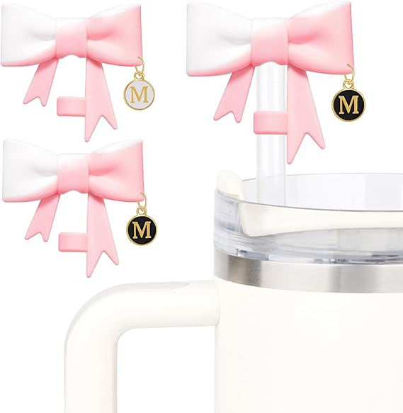 2Pcs Cute Bow Straw Covers Cap Toppers for Stanley With 2 Initial Letter Charms Name ID, 10mm (0.... | Amazon (US)