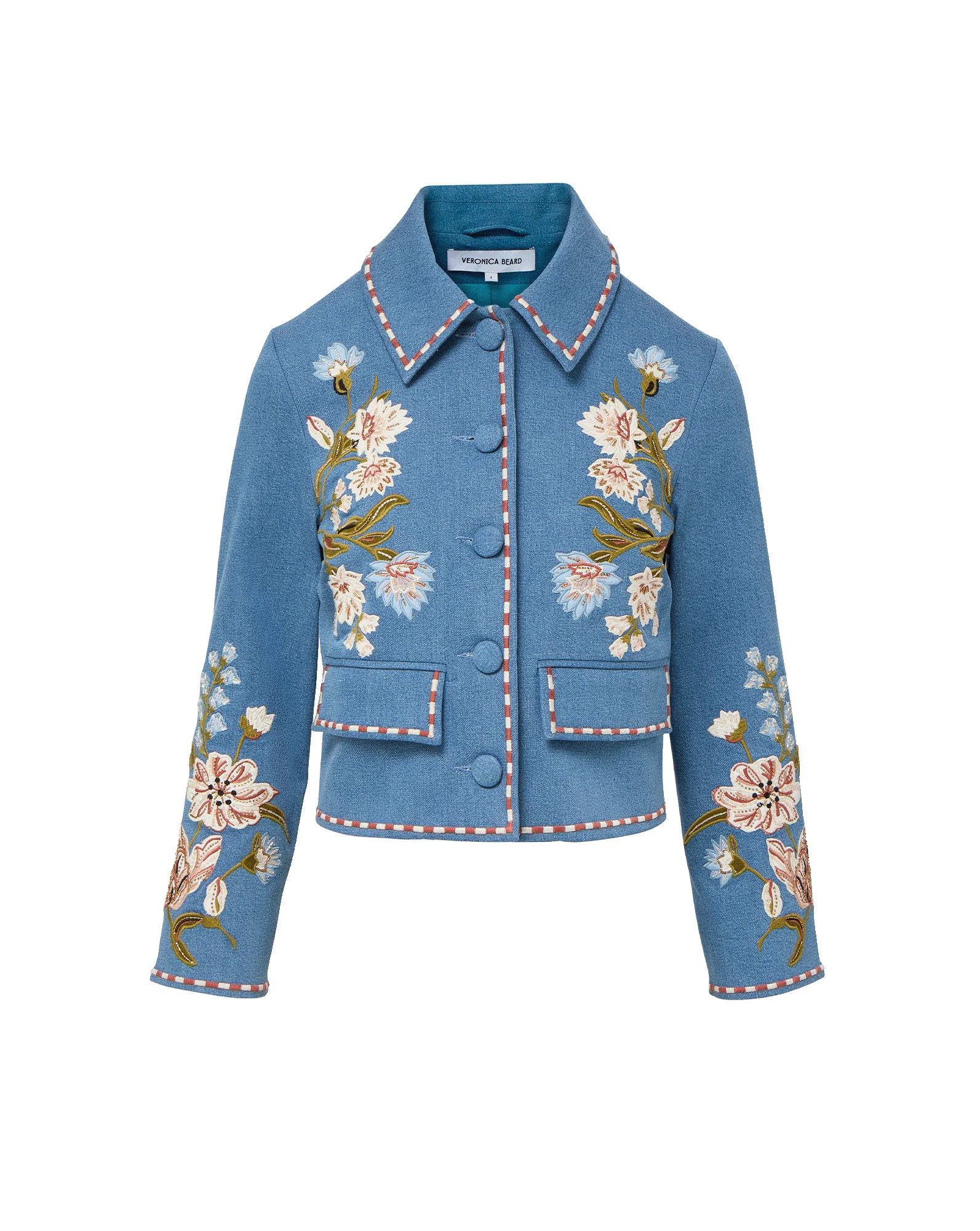 Vikaria Floral Embroidered Jacket in Blue Sea Glare | Veronica Beard | Veronica Beard