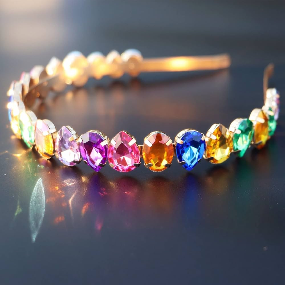 Rhinestone Headband for Women Colorful Glass Crystal Hairband Vintage Accessories Hair Hoop for B... | Amazon (US)