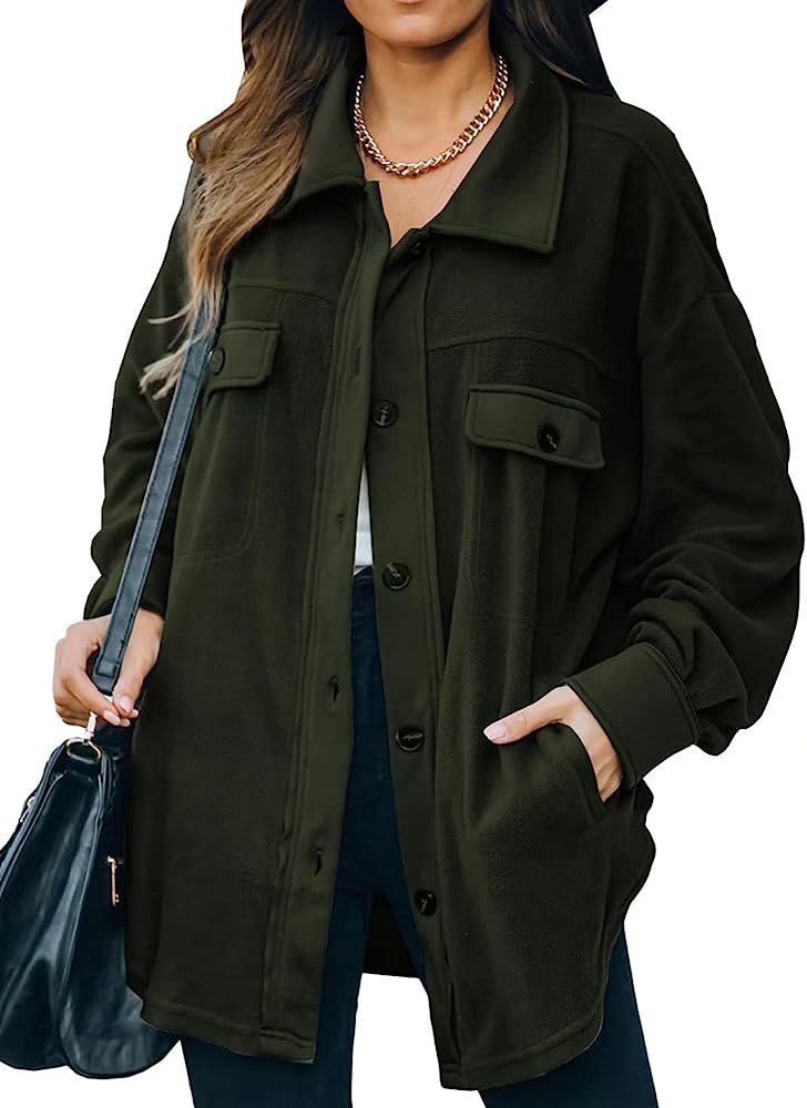 FARYSAYS Womens Button Down Shacket Jacket Single Breasted Trench Pea Coat Outwear | Amazon (US)