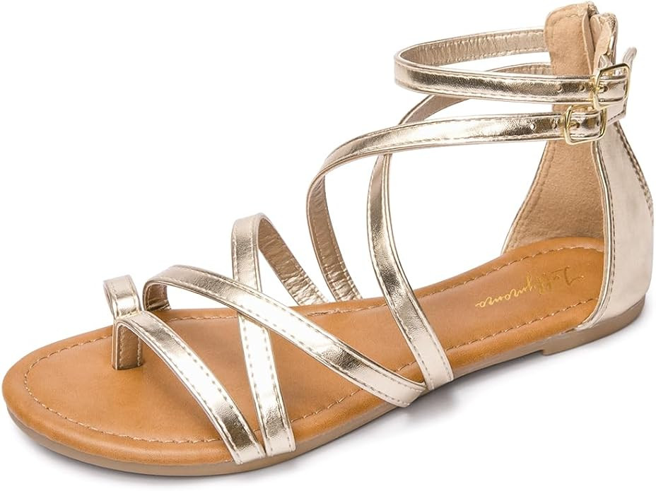 Luffymomo Women's Gladiator Strap Sandals Flat Fisherman Thong Cross Strappy Sandals | Amazon (US)