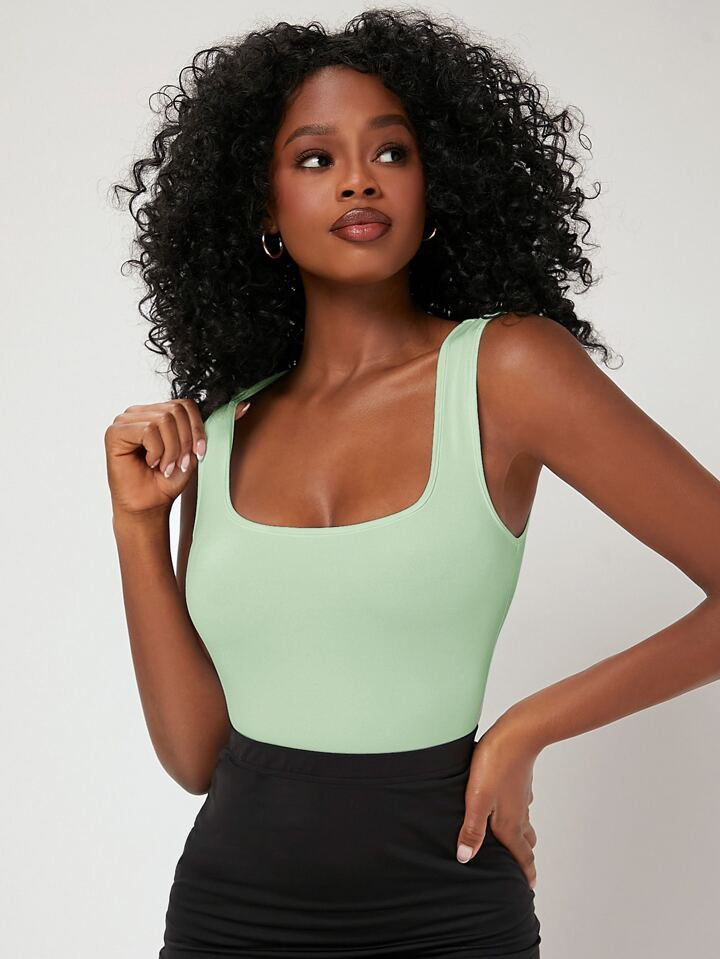 SHEIN BASICS Solid Square Neck Tank Top | SHEIN