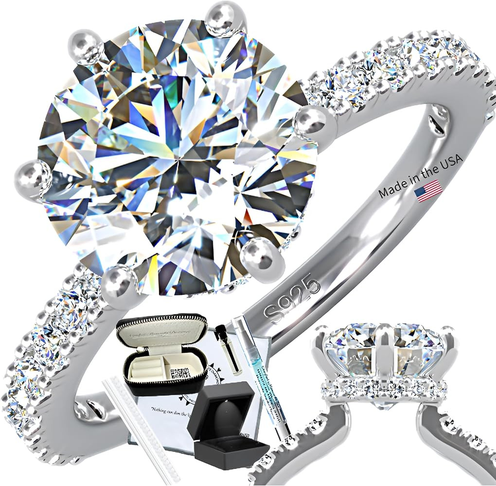 CMD Moissanite Engagement Ring 2.5 or 3ct, 6 Prong Brilliant Round Cut, Hidden Halo & Semi Eterni... | Amazon (US)