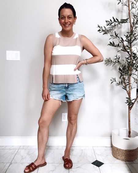 Spring outfit idea with this Amazon striped tank and aerie jean shorts! Both run true to size - I’m in a small in both.



#LTKfindsunder50 #LTKstyletip #LTKover40