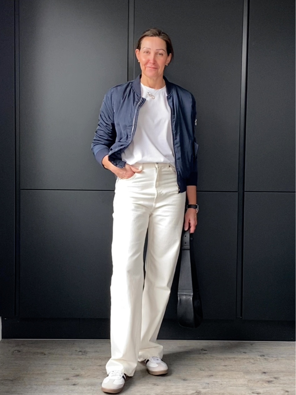 Spring trends with Bomber jackets, white jeans and trainers