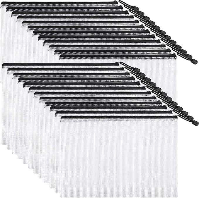 EOOUT 24pcs Mesh Zipper Pouch Document Bag, Plastic Zip File Folders, Letter Size, A4 Size, Black... | Amazon (US)