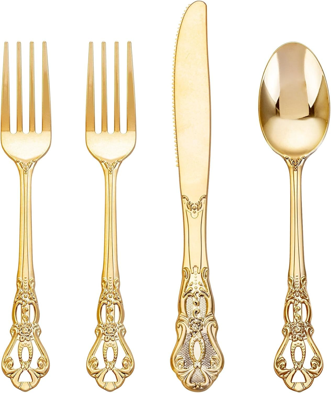40PCS Gold Plastic Silverware - Heavy Duty Elegant Disposable Utensils - Gold Plastic Cutlery Set... | Amazon (US)