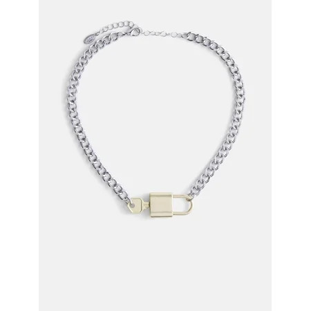 Scoop Women’s Rhodium Tone and Brass Tone Padlock Key Necklace | Walmart (US)