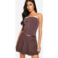 Womens Pleated Mini Skirt - Brown - 2 | boohoo (US & Canada)