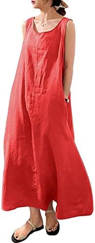 chouyatou Women's Summer Casual Sleeveless Cotton Sun Dress Maxi Tunic Tank Beach Dress with Pock... | Amazon (US)