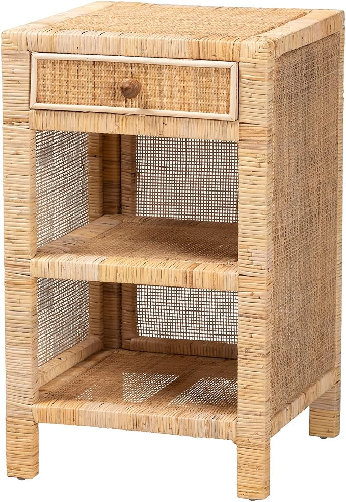 bali & pari Bella Modern Bohemian Natural Mahogany Wood and Natural Rattan 1-Drawer Nightstand | Amazon (US)