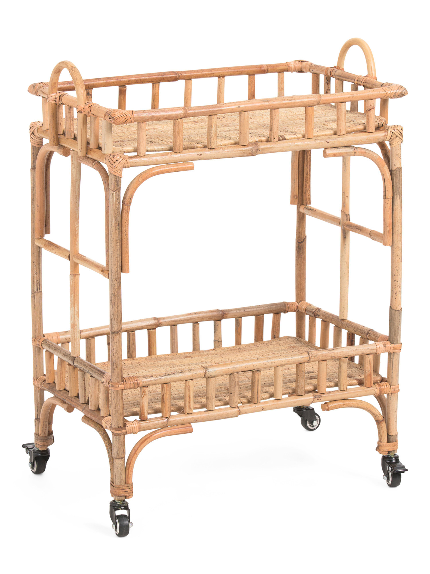 24.5x14.5x31.5 2 Tier Rattan Seagrass And Water Hyacinth Bar Trolley | TJ Maxx