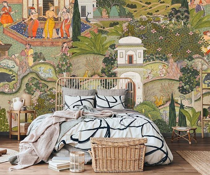 Indian Lush Jaipur Garden Wallpaper Mural Vibrant Green Wallpaper for Bedroom Living Room TV Sofa... | Amazon (US)