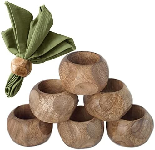 Little Panda Co. Wooden Napkin Rings Set of 6 for Your Table Napkins, Beautiful Napkin Holders for Y | Amazon (US)