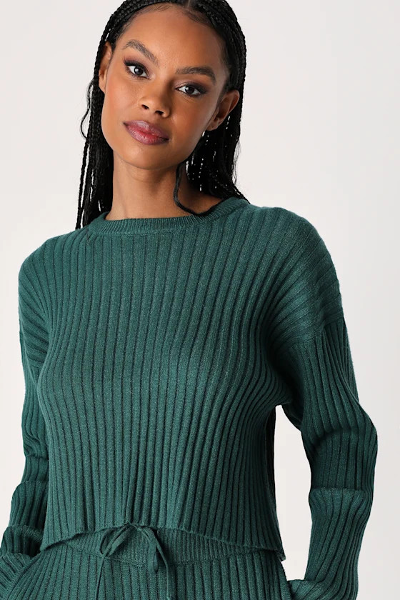 Ready to Cuddle Emerald Green Ribbed Cropped Sweater Top | Lulus (US)