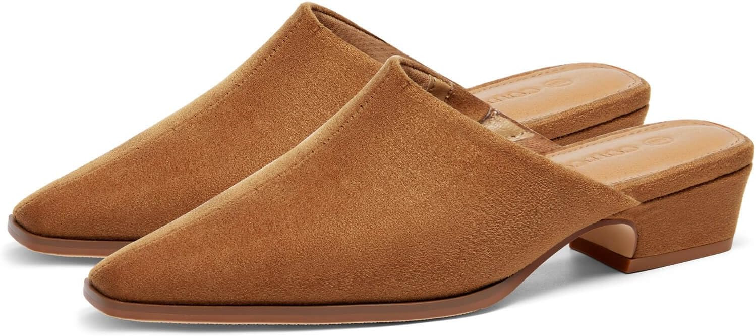 Coutgo Womens Square Toe Mules Slip On Chunky Low Heel Clogs Backless Business Casual Work Slides Shoes | Amazon (US)