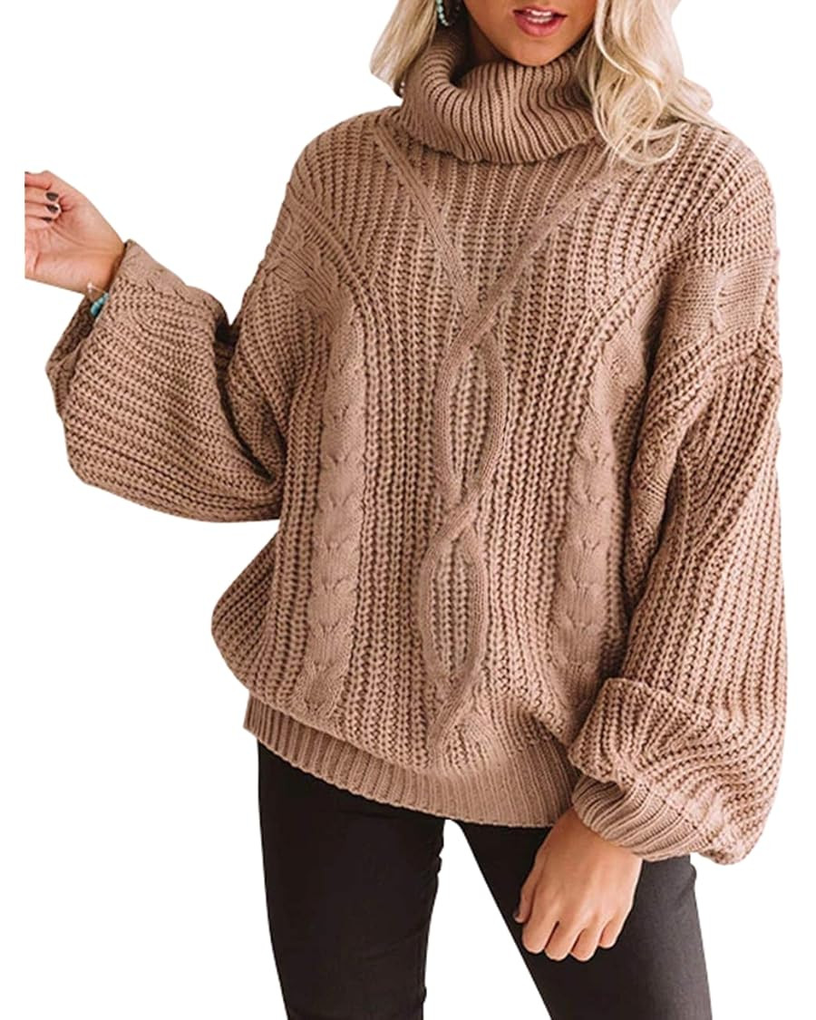 ZESICA Women's 2024 Fall Long Sleeve Turtleneck Chunky Knit Loose Oversized Sweater Pullover Jump... | Amazon (US)