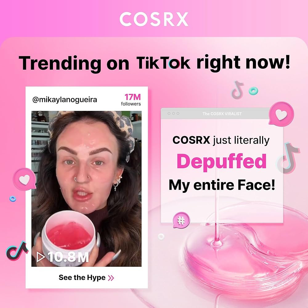 COSRX Pink Peptides Collagen Hydrogel Eye Patch for Puffy Eyes and Dark Circles, Under Eye Mask, ... | Amazon (US)