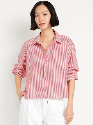 Cropped Button-Down Striped Shirt | Old Navy | Old Navy (US)