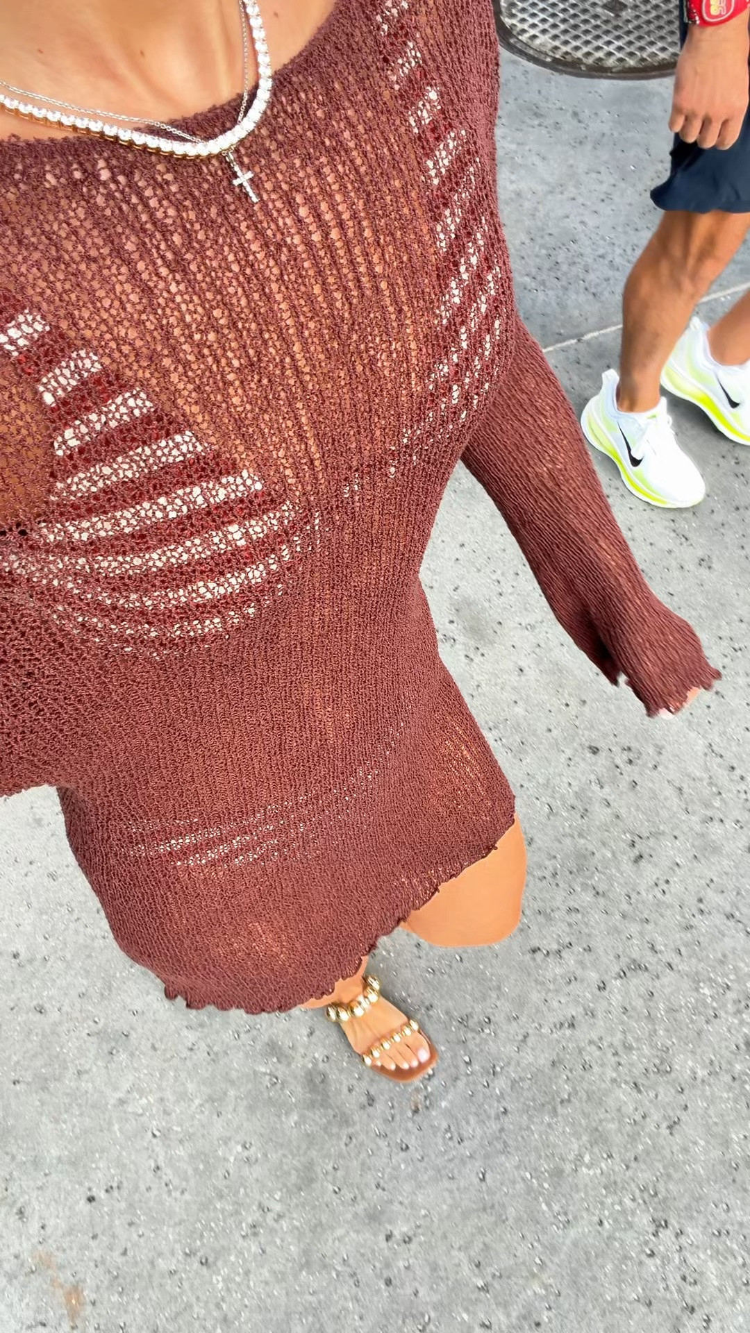 Brown crochet coverup in XS. Striped bikini in XS. Jelly sandals can get wet and are whole sizes only - I’m a 6.5 and did a 7 in these. Resort outfit. Resort wear. Vacation outfit.

#LTKootd #LTKSwim #LTKTravel